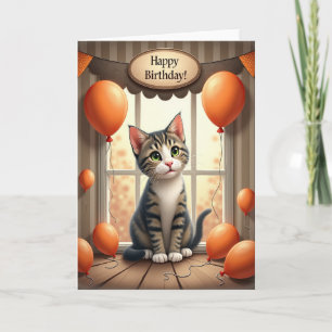 Carte de fenêtre pour chaton d'anniversaire douce