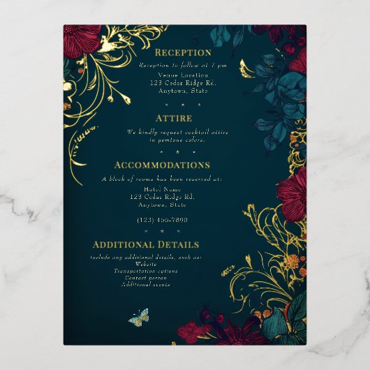 Carte de fermeture à huile florale turquoise et ro (Recto)