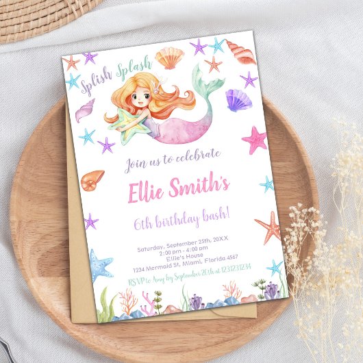 Carte de fête à thème océanique pour filles