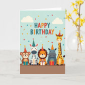 Carte de fête d'animaux enjoués (Fleur jaune)
