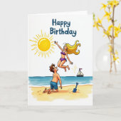 Carte de fête d'anniversaire à la plage (Fleur jaune)