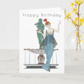 Carte de fête d'anniversaire avec fontaine rétro f (Fleur jaune)