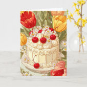 Carte de fête d'anniversaire avec gâteau mignon (Fleur jaune)