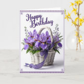 Carte de Fête d'Anniversaire avec Panier de Fleurs (Fleur jaune)