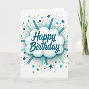 Carte de fête d'anniversaire en sarcelle nuageuse