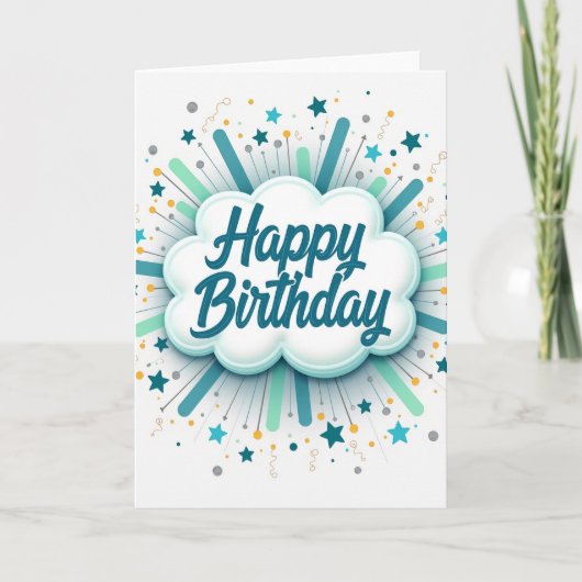 Carte de fête d'anniversaire en sarcelle nuageuse (Devant)