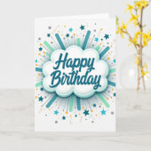 Carte de fête d'anniversaire en sarcelle nuageuse (Fleur jaune)