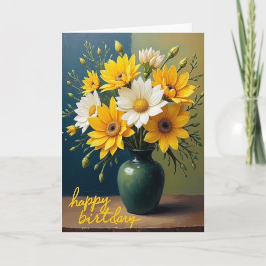 Carte de Fête d'Anniversaire Fleurie Joyeuse (Devant)