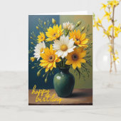 Carte de Fête d'Anniversaire Fleurie Joyeuse (Fleur jaune)