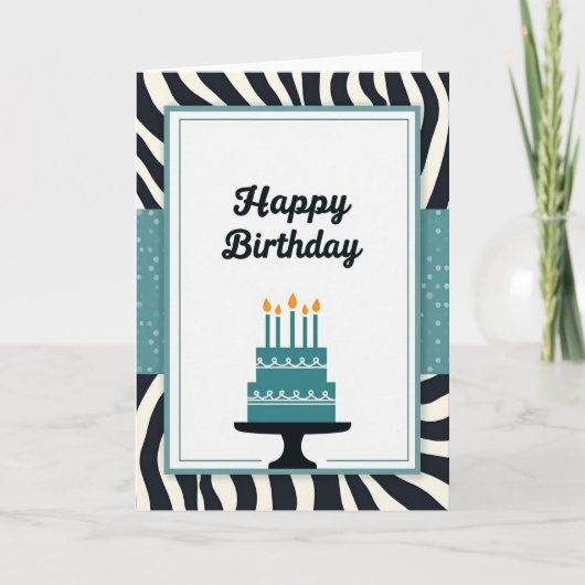 Carte de fête d'anniversaire Gâteau sarcelle rayé (Devant)