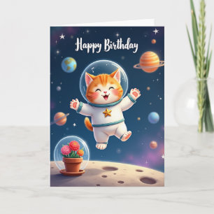 Carte de fête d'anniversaire pour chat cosmique