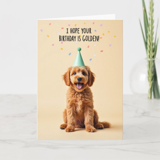 Carte de fête d'anniversaire pour chiot doré (Devant)
