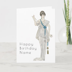 Carte de fête d'anniversaire rétro femme toge robe