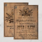 Carte de fête de bachelor avec bois rétro, bière e (Devant / Derrière)