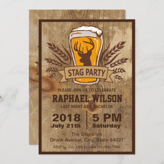 Carte de fête de Bachelor & Bière Rustique (Devant / Derrière)