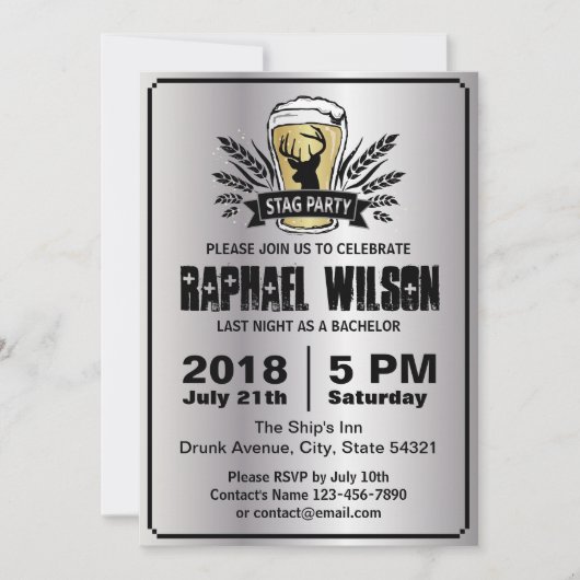 Carte de fête de bachelor de cerf d'orge de bière  (Devant)