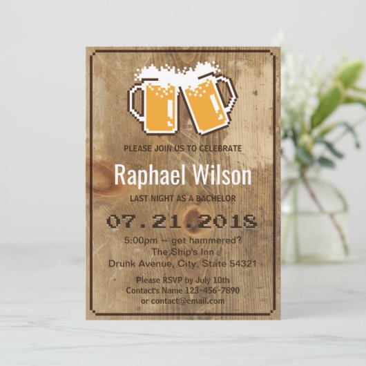 Carte de fête de Bachelor en bois et bières Funny  (Debout devant)