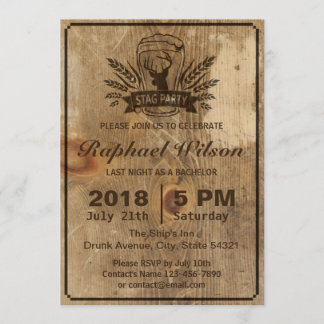 Carte de fête de bachelor Retro Wood Beer & Stag