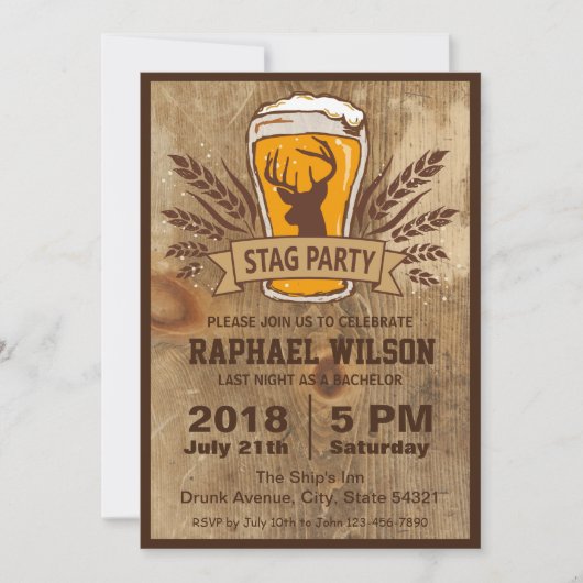 Carte de fête de Bachelor rustique avec bière et c (Devant)