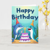 Carte de fête de baleine de dessin animé (Fleur jaune)