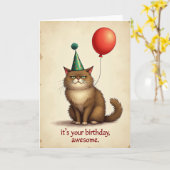 Carte de fête de chat fantaisiste (Fleur jaune)