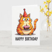 Carte de fête de chat joyeuse (Fleur jaune)