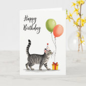 Carte de fête de chat rayé joyeux (Fleur jaune)