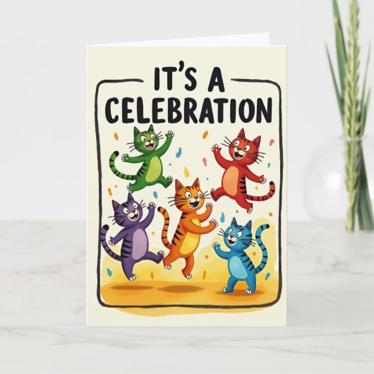 Carte de fête de félins dansants (Devant)