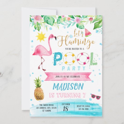 Carte de fête de Flamant rose pool (Devant)
