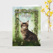 Carte de Fête de la Mère avec chat mignon (Fleur jaune)
