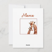 Carte de fête de la mère avec Giraffe et thème béb (Dos)