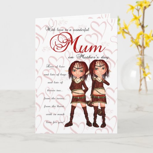 Carte de Fête de la mère de maman des jumeaux - De (Fleur jaune)