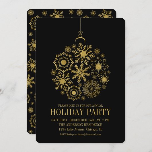 Carte de fête de l'ornement de fêtes Gold Snowflak (Devant / Derrière)