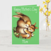 Carte de fête de maman lapin et maman lapin (Fleur jaune)