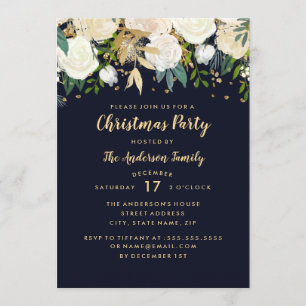 Carte de fête de Noël avec paillettes florales dor