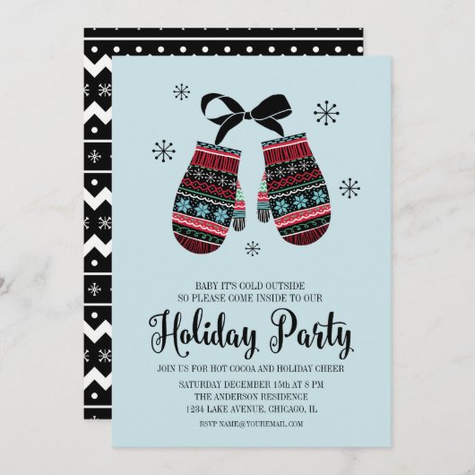 Carte de fête de Noël de l'Holiday Mittens (Devant / Derrière)