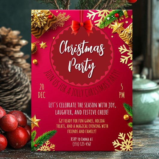 Carte de fête de Noël rouge festive