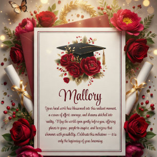 Carte de Fête de Remise de Diplôme aux Roses Rouge