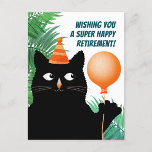 Carte de fête de retraite avec chat noir et ballon
