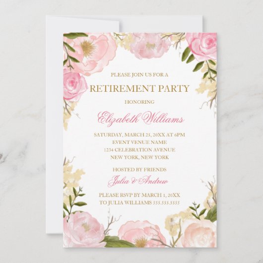 Carte de fête de retraite Rose rose élégante (Devant)