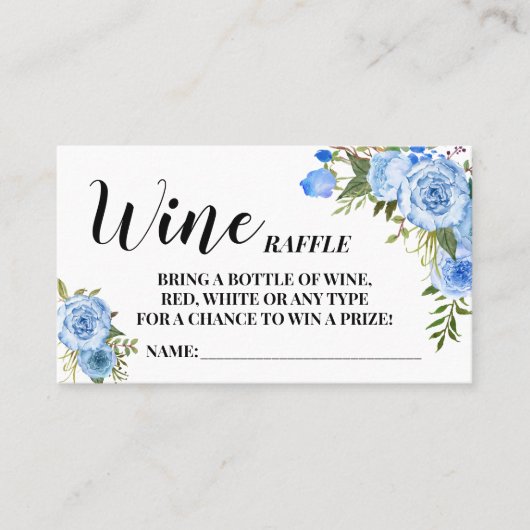 Carte de Fête des mariées Bleu Fleurs Vin Raffle B (Devant)