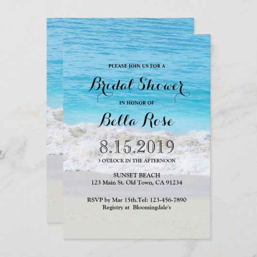 Carte de Fête des mariées Blue Ocean Sand Wave Bea (Devant / Derrière)