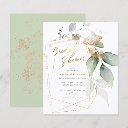 Carte de Fête des mariées Budget Gold Eucalyptus G (Devant / Derrière)