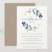 CARTE DE FÊTE DES MARIÉES D'AQUA BLUE GOLD FOLIAGE (Devant / Derrière)