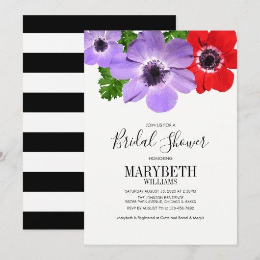 Carte de Fête des mariées Florale Anémonique Aquar (Devant / Derrière)