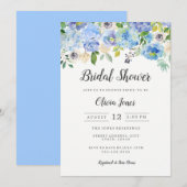 Carte de Fête des mariées Florale Bleue Moderne (Devant / Derrière)