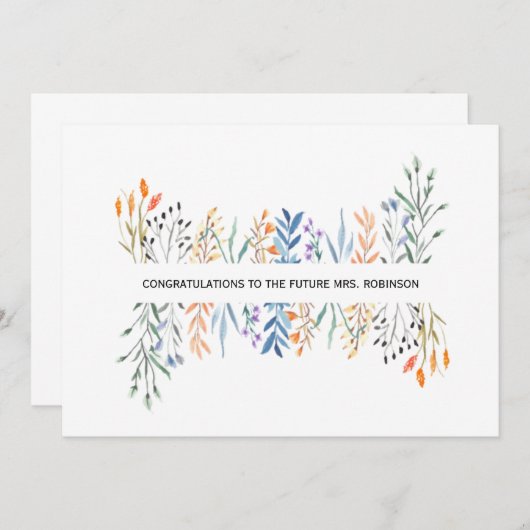 Carte de Fête des mariées Florale personnalisée (Devant / Derrière)