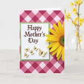 Carte de fête des mères à carreaux (Fleur jaune)