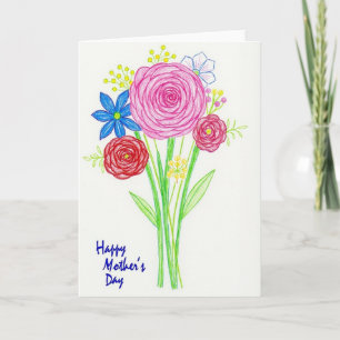 Carte de fête des mères à carreaux fleuris