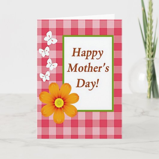 Carte de Fête des Mères à fleurs en Gingham (Devant)
